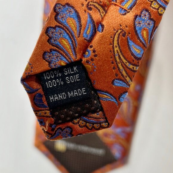 Blair Underwood Mens Neck Tie 3 ½” Rust Orange & Blue Paisley 100% Silk Handmade - Picture 10 of 10